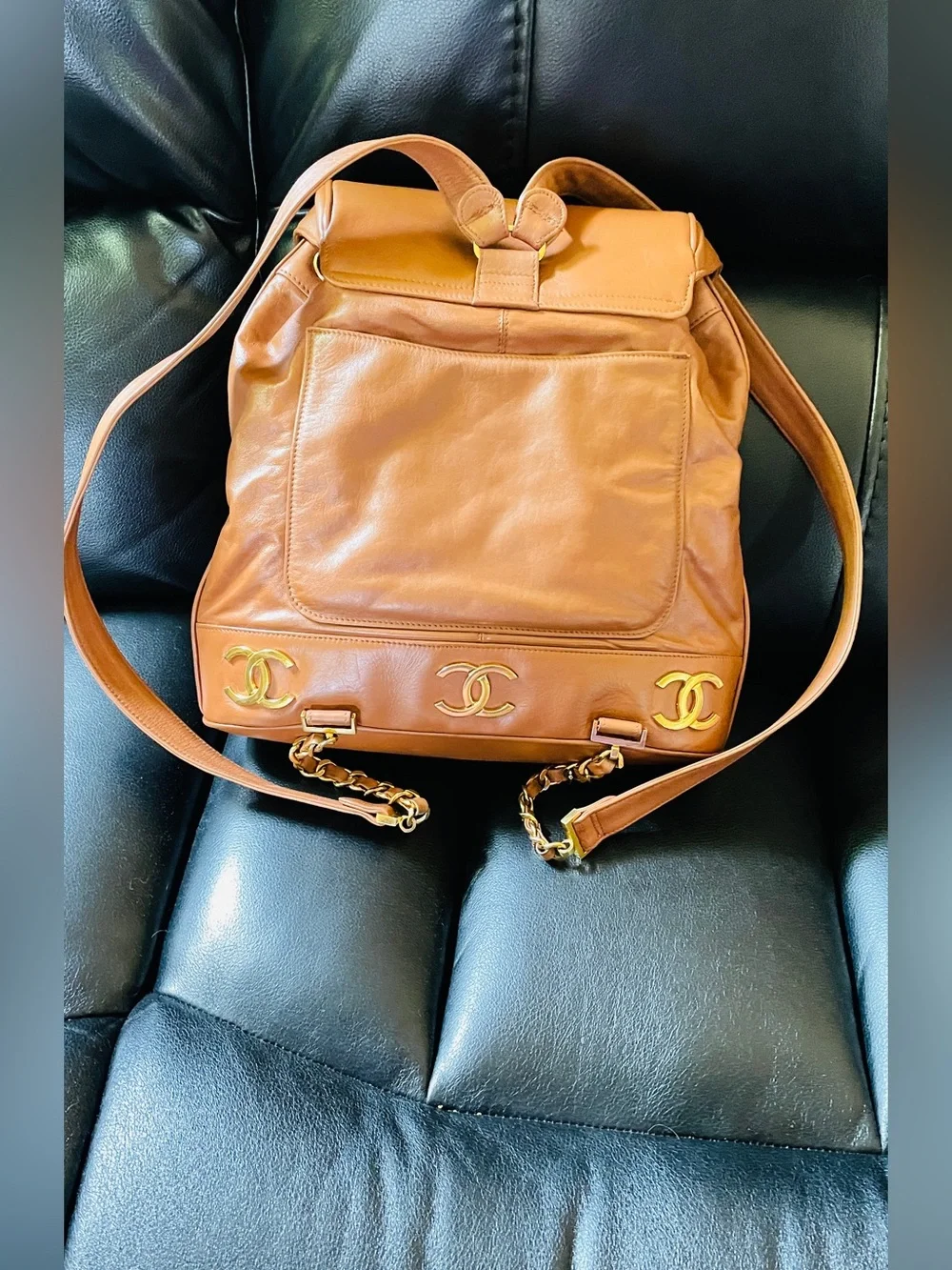 Chanel  Calfskin Triple CC Backpack Pouch COA Black Card